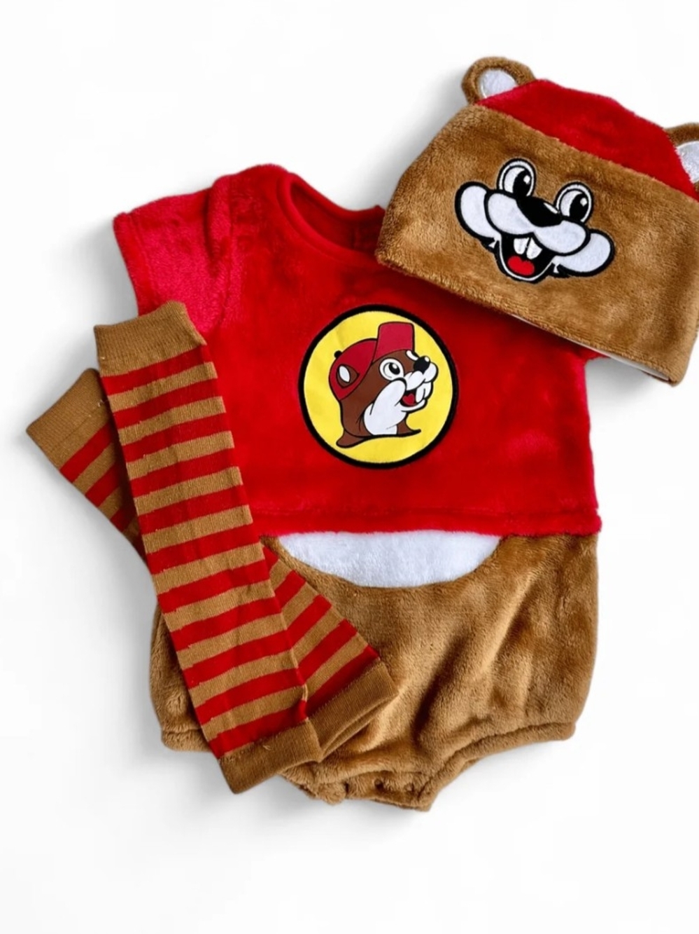 Buc-ee's Baby Beaver Plush Costume Set Red & Brown